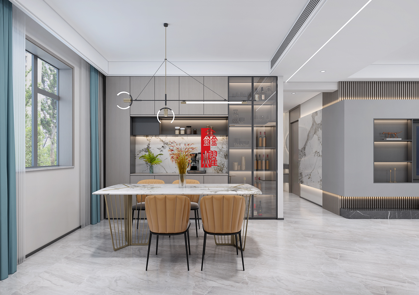 呼市專業裝修公司這樣設計，將相連的客廳和餐廳變成獨立空間